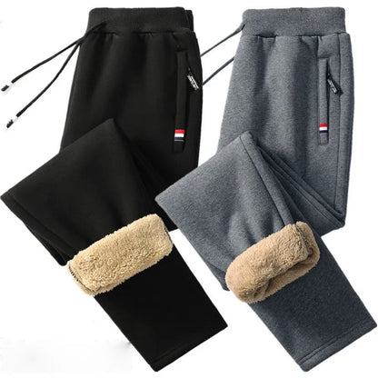 Winter Lambswool Warm Casual Pants Men's Fitness Jogging Sweatpants Male Solid Drawstring Bottoms Fleece Straight Trousers M-5Xl